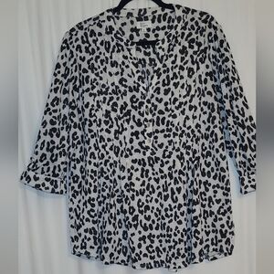 Kim Rogers Silver Sparkle Leopard Top 1X
